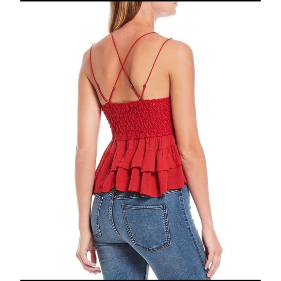 Copied - Free People Intimately Adella Lace Smocked Back Cami Cherry Red Size S - Picture 2 of 5